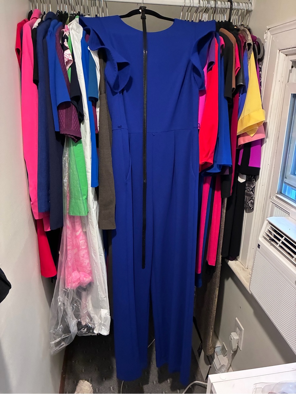 Calvin Klein Royal Blue Ruffle-Sleeve Jumpsuit